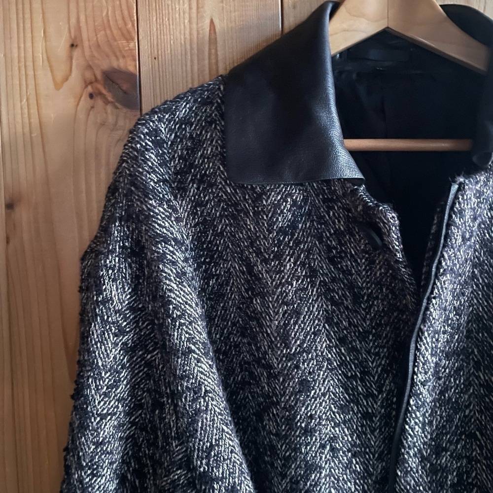 COS Leather Trimmed Tweed Oversized Coat - Picture 2 of 4